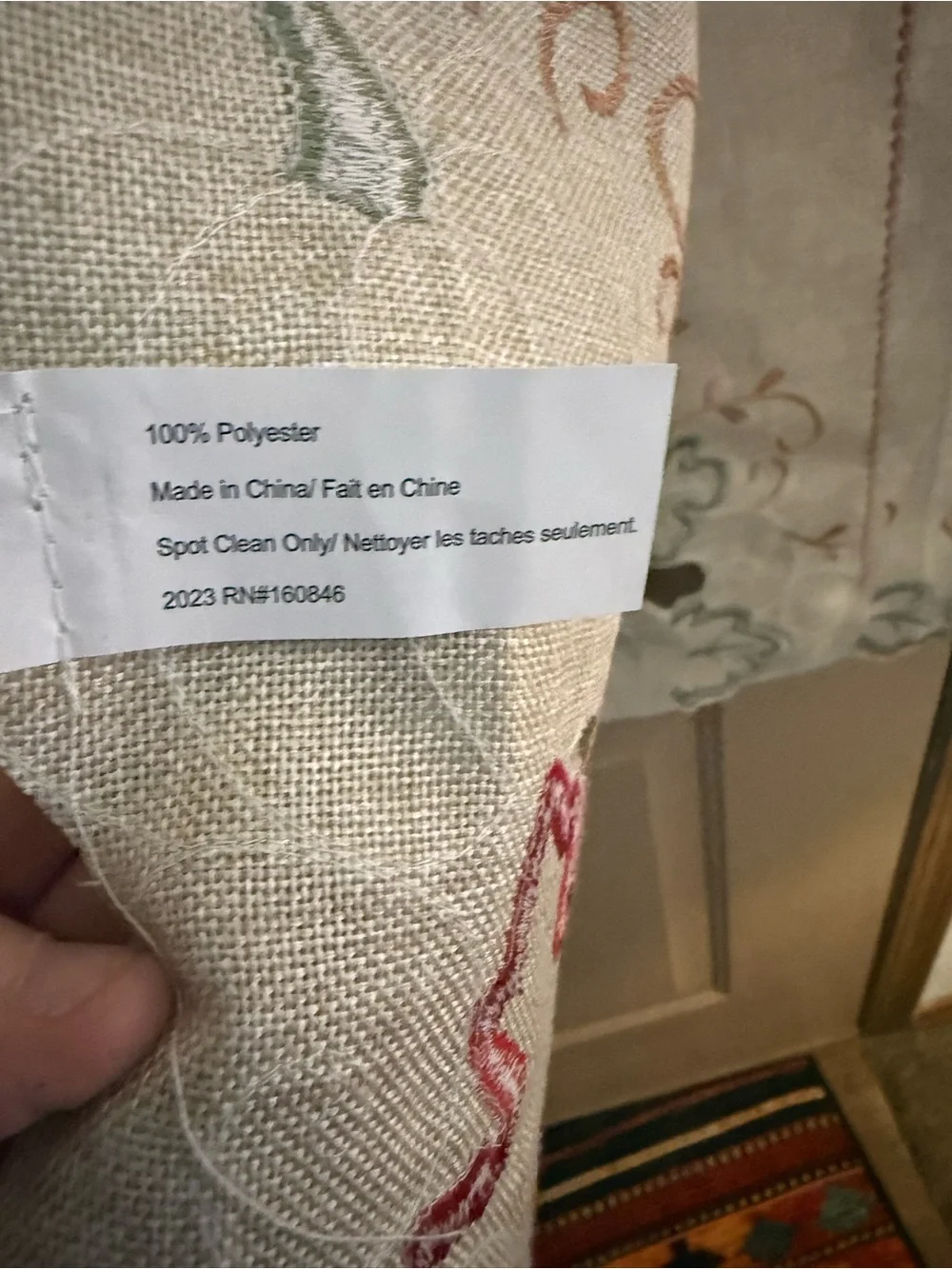 Scalloped Edge Table Runner in Cream with Rust Embroidery